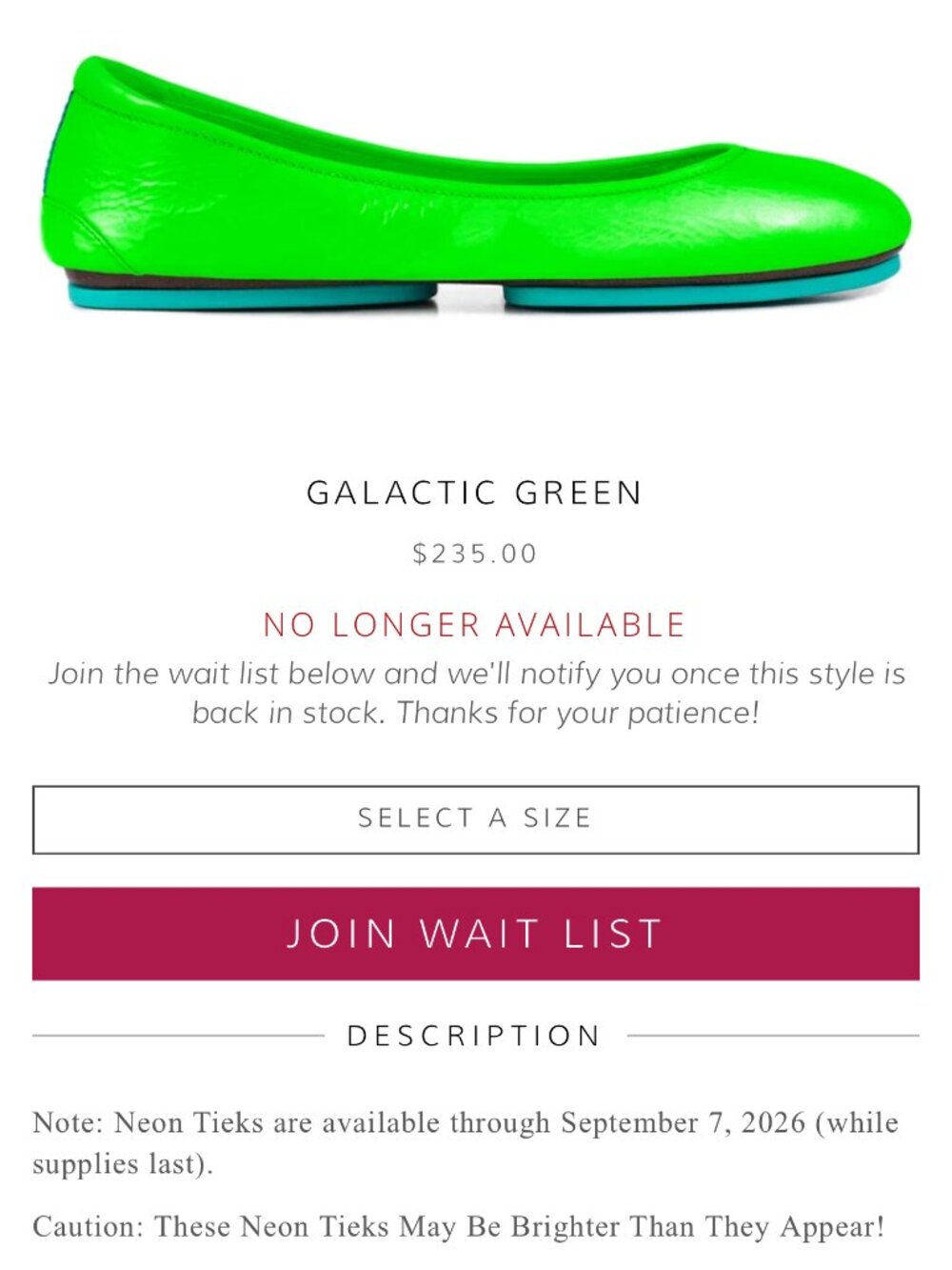 Tieks Galactic Green Neon Ballet Flats